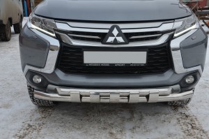 Защита переднего бампера с пластинами Mitsubishi Pajero Sport (2017-)