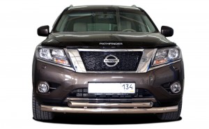 Защита переднего бампера двойная 60-42 мм Nissan Pathfinder (2015-)